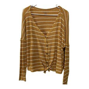 American Eagle Soft & Sexy Plush Yellow Button Up Mid Rise Long Sleeve Shirt Lg